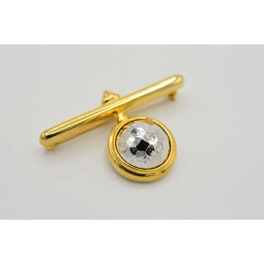 Vintage Bar Charm Pin Brooch Gold Tone Gunmetal Hammered Drop NOS 1980s 9B